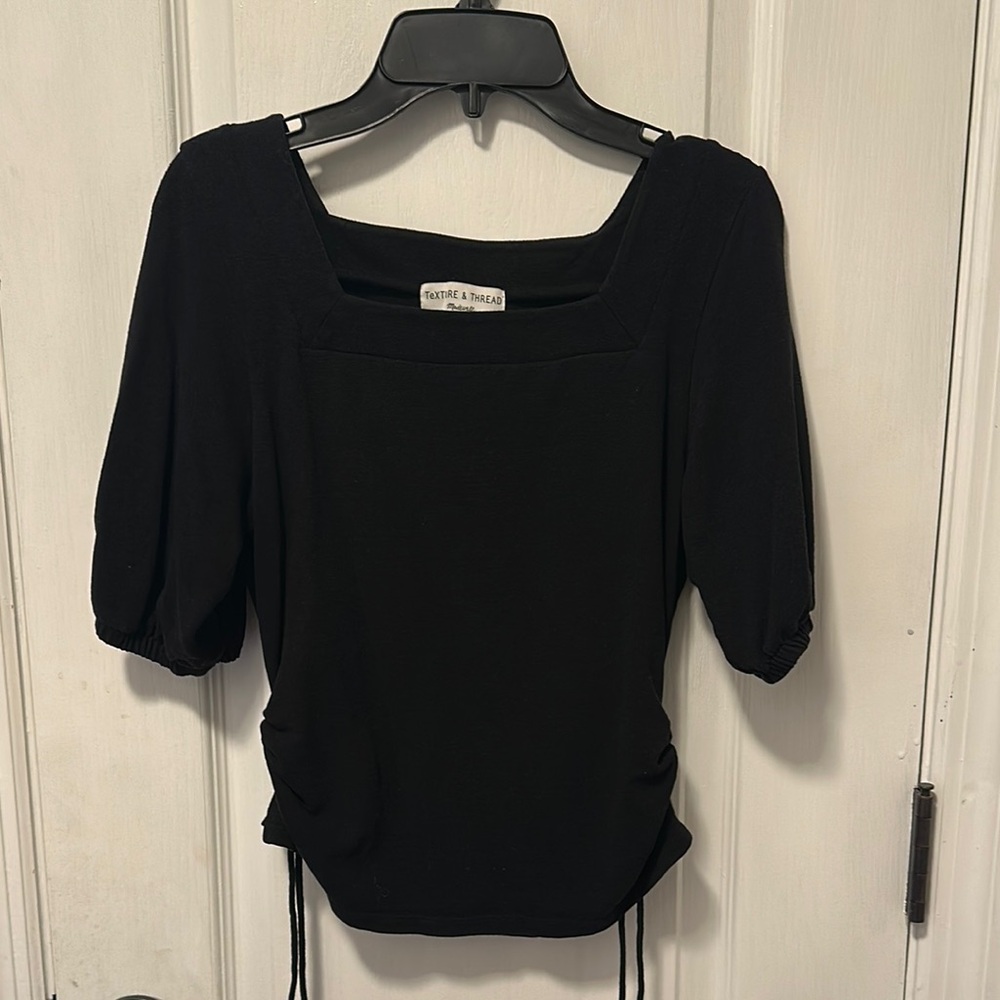 Madewell Black Puff Sleeve Ruched Blouse